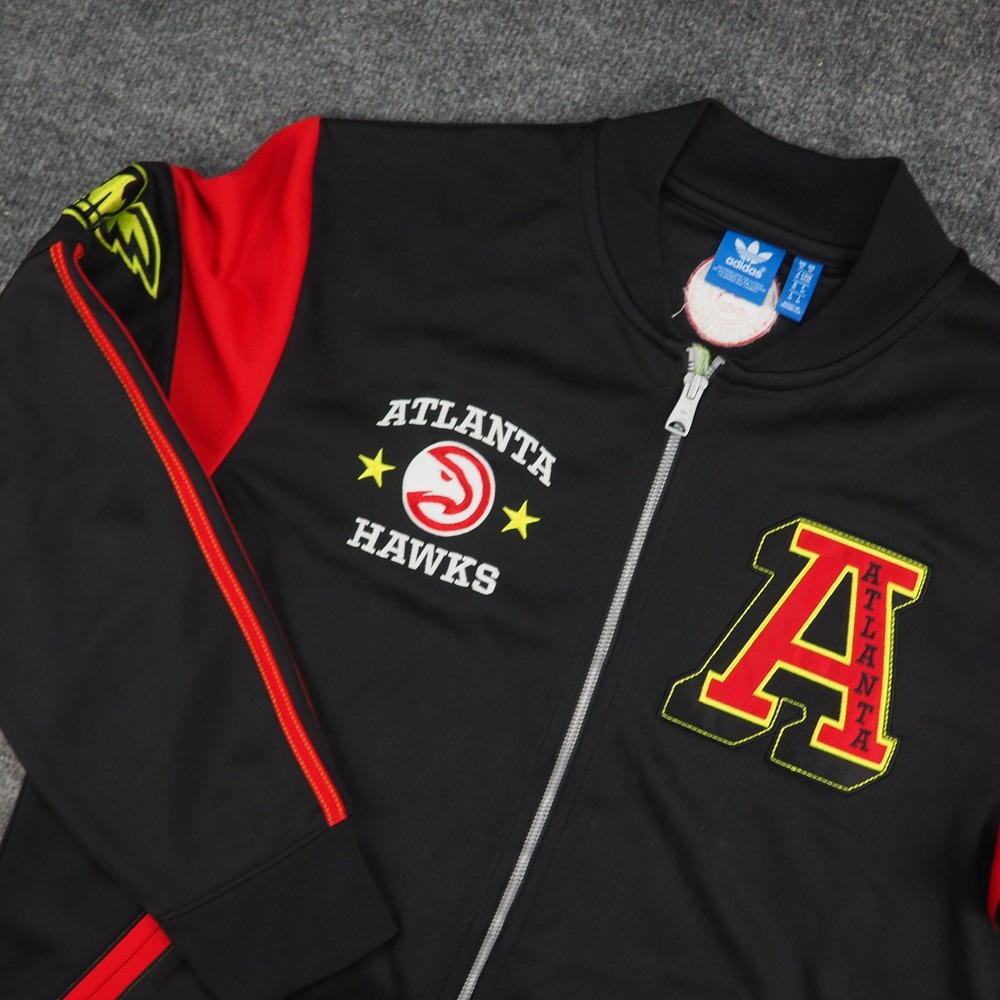 Atlanta Hawks Track Jacket Mens Med Adidas Black Red Member Full Zip NBA Patch